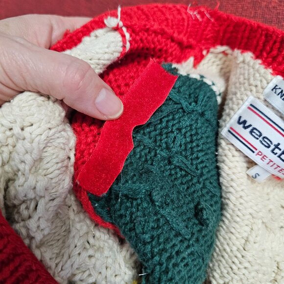 VTG Westbound Patchwork Hand Knit Long Cardigan PS Chunky 80s Cottagecore - Picture 5 of 10